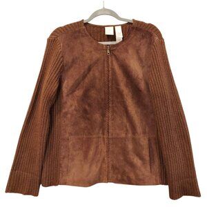 EMMA JAMES Suede sweater Jacket Womens L  Zip Brown career office retro classic